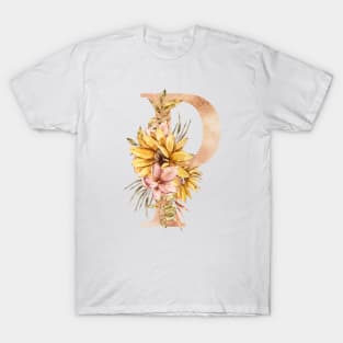 Watercolor sunflower bouquet monogram letter P T-Shirt